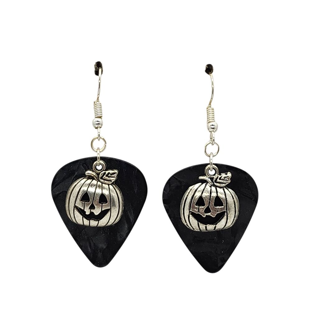 Halloween Pumpkin Charm Guitar Pick Earrings - Choose Color - Handmade in USA